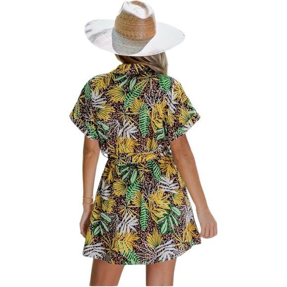 NWT Belted Tropical Leaf Leopard Print Dress M Cupshe - Picture 3 of 11